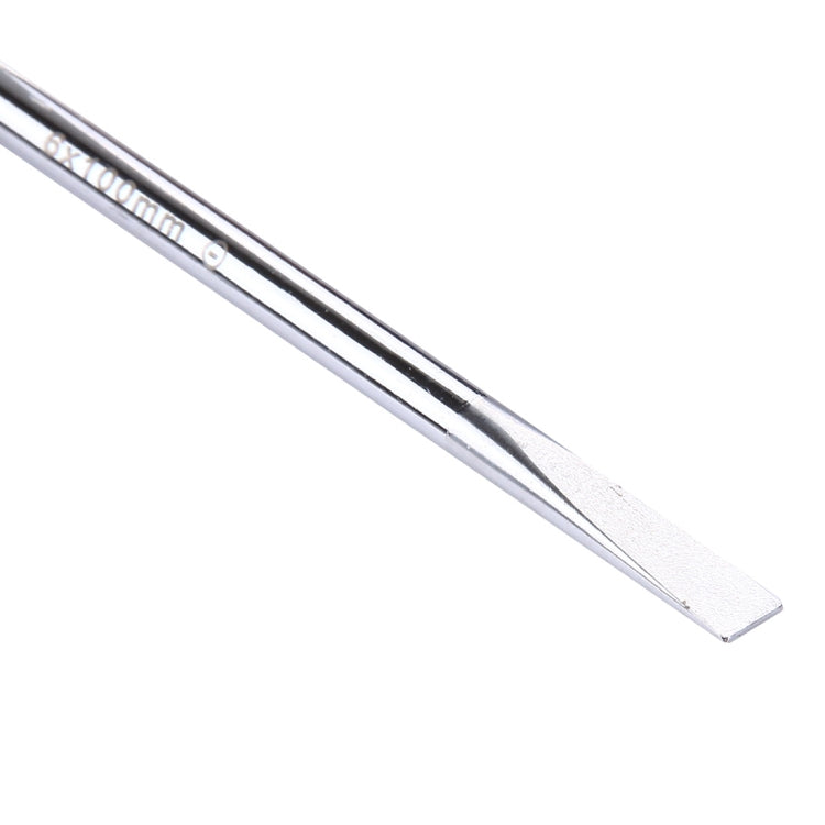 6x100mm slot screwdriver blade with printed measurement markings on metal shaft