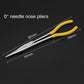 Straight 0-degree needle-nose pliers, 181 mm long, yellow handles, pointed jaws