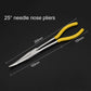 Needle-nose pliers with long jaws and yellow handles