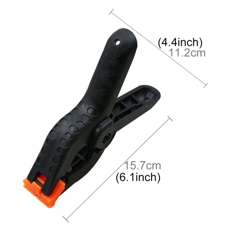 Black spring clamp with orange release tab, 15.7cm length (6.1 inch)