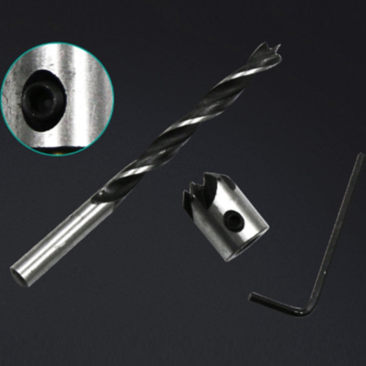 HSS countersink drill bit set with three-point tip, 3–10mm, hex key and head inset