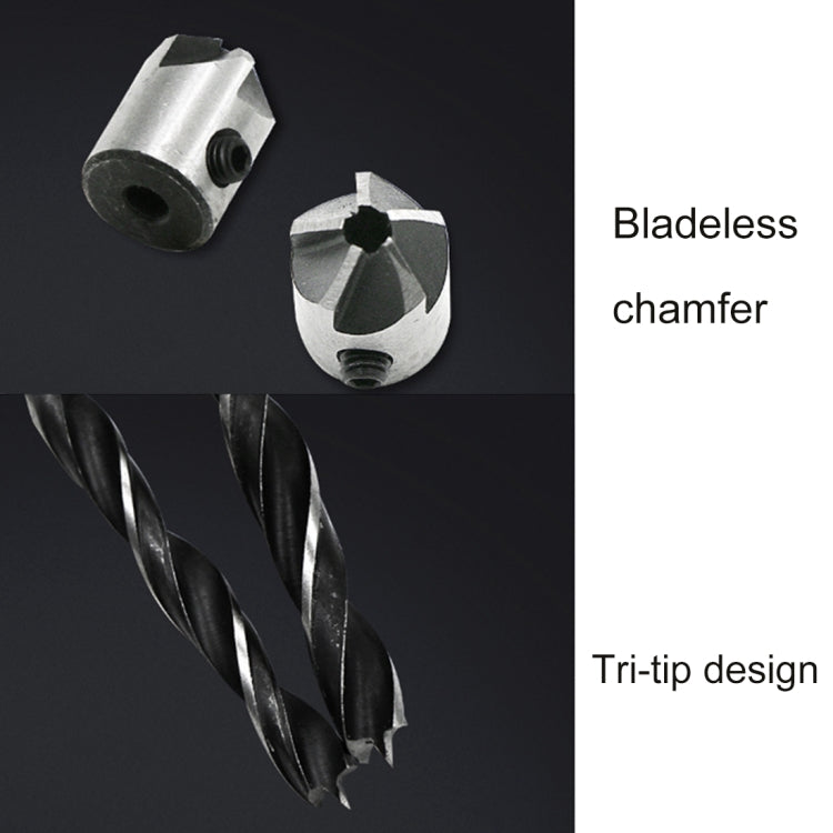 Blade-less chamfer countersink bit with tri-tip design, HSS, 3–10mm, 7-piece set