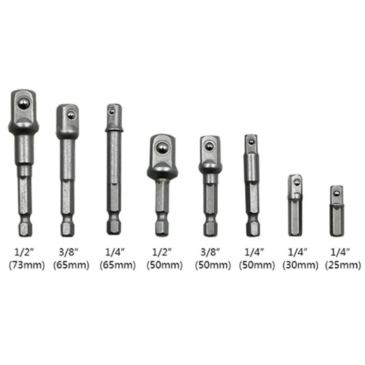 Hex shank socket bit extension set with multiple sizes and hex drive ends