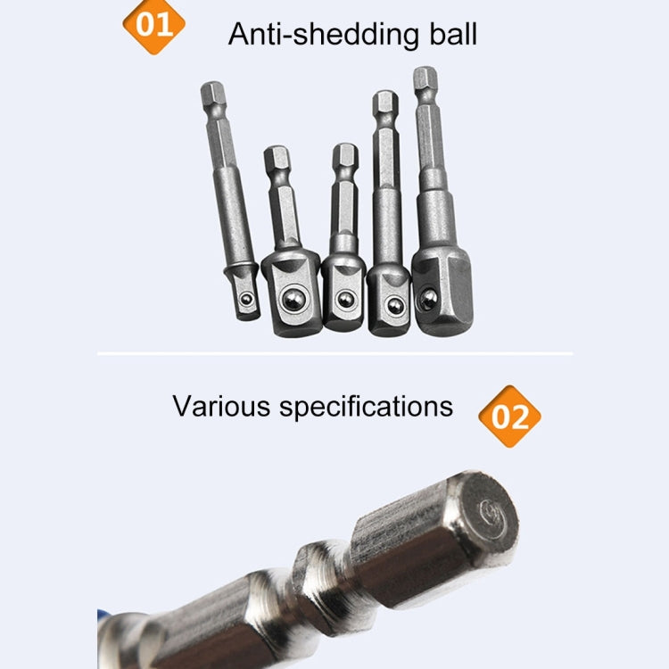 Hex shank socket bit extensions with anti-slip ball ends, assorted lengths