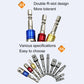 Hex shank socket bit extensions with colored collars and double-slot heads