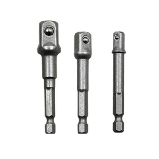 Three-piece hex shank socket bit extension bar set, steel with socket bit ends