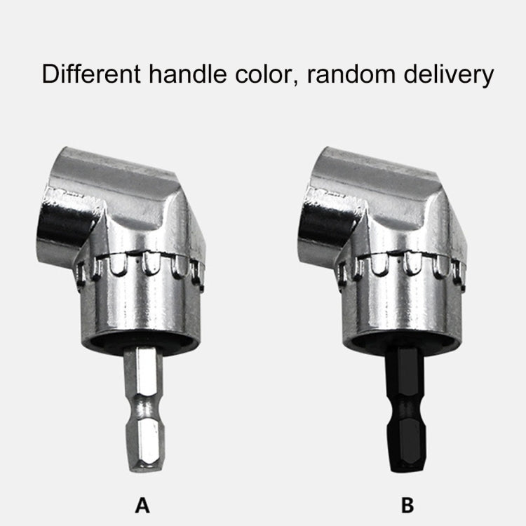Two right angle drill bit extension adaptors with different handle colors