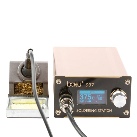 Digital soldering station set with LCD controller, temperature dial, and iron stand