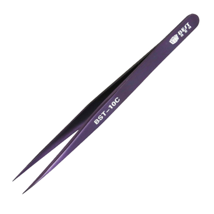 Purple and black eyebrow tweezer with extra-fine pointed tips, BEST BST-10C