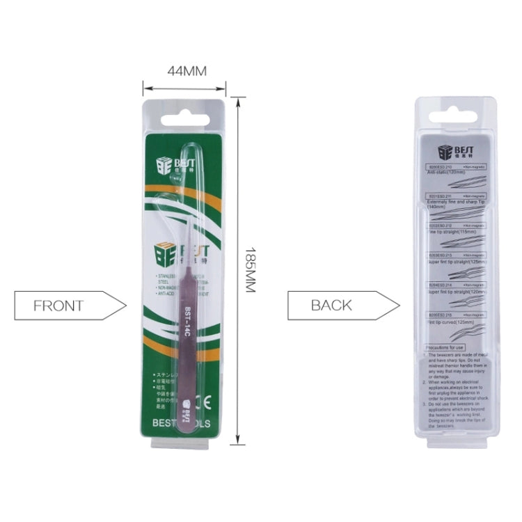 BEST BST-10C eyebrow tweezer blister pack with front and back labels