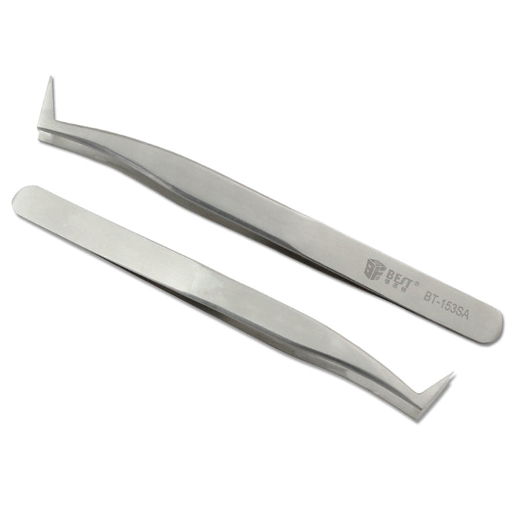 Set of curved stainless steel eyelash extension tweezers with pointed tips