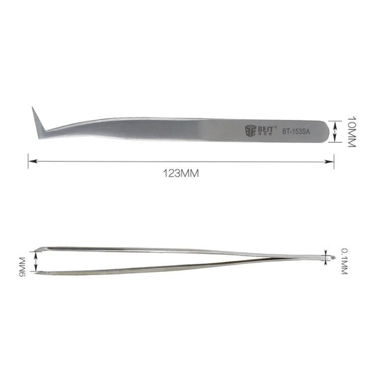 Curved stainless steel eyelash extension tweezer, BT-153SA, 123mm length