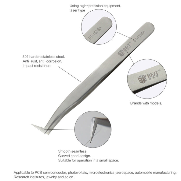 Curved stainless steel eyelash extension tweezer with smooth seamless design
