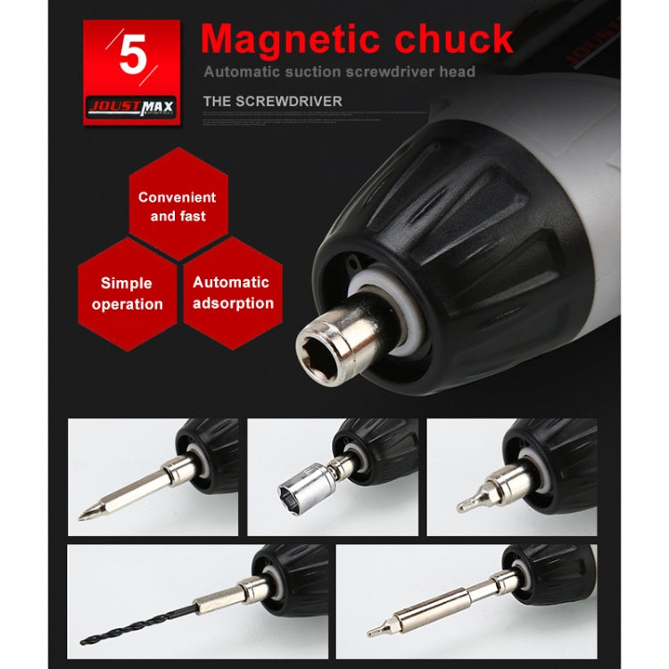 Cordless electric screwdriver with magnetic chuck, showing metal bit holder