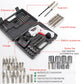 Cordless electric screwdriver kit with socket set, extension rods, and twist drill bits