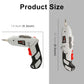 Electric screwdriver with red/black grip, shown with size 13.5 cm and 21.5 cm