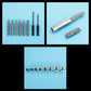 Screwdriver bit and socket set, metal bits and socket rings on blue