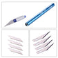 Precision knife kit with blue handle and multiple metal replacement blades