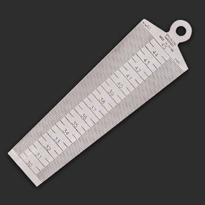 Metric stainless steel taper gap gauge ruler, white strip with circular hanging hole and scale