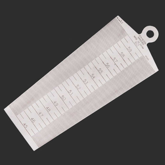 Stainless steel taper gauge ruler with ring handle, metric scale for 45–60mm gaps