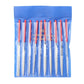 Diamond files set in blue package with red-handled tools, 10 pieces