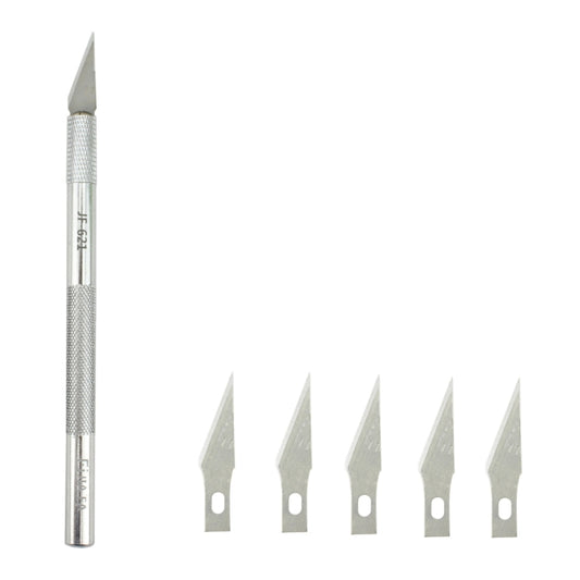 Metal carving knife with textured metal handle and pointed blade tip, JF-621