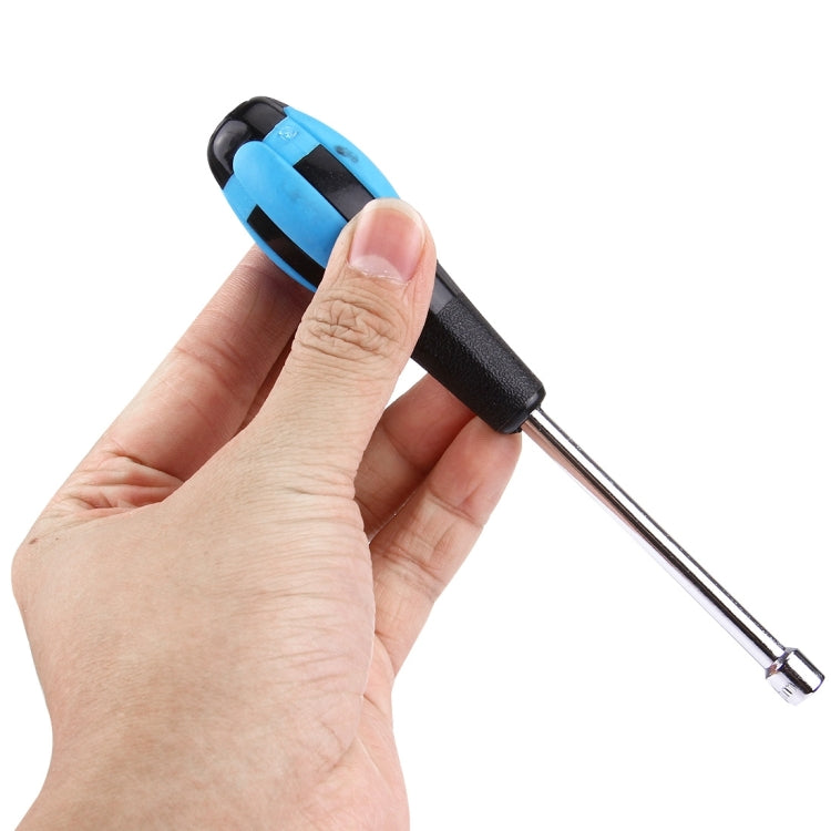 5mm socket head screwdriver held in hand with blue and black grip