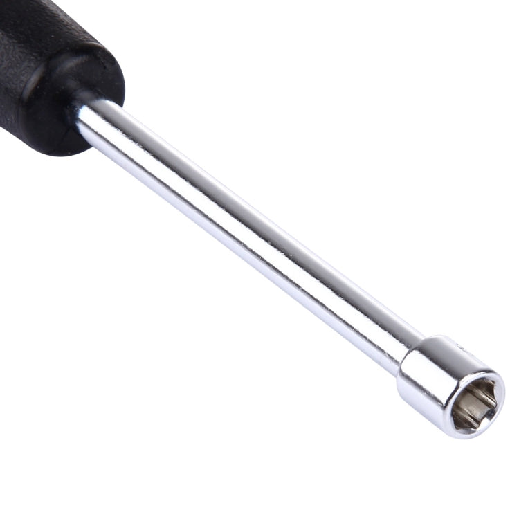 Close-up of WLXY 6mm socket head screwdriver tip with chrome shaft and metal socket