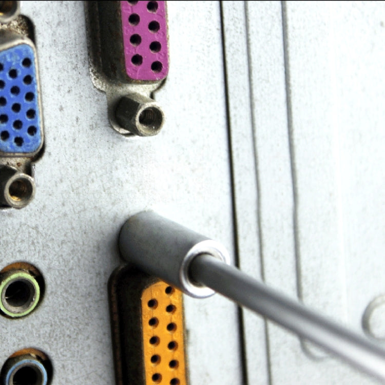 6mm socket head screwdriver tool tip inserted into a port on an electronics panel