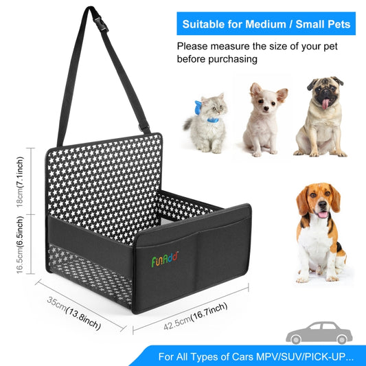 Pet car dog basket with star-pattern fabric and padded front storage, suitable for medium/small pets