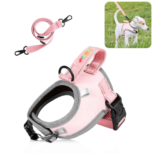 Pink traction leash rope set with clip and loop for a dog vest harness
