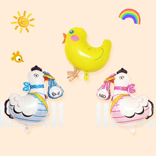 Cartoon chicken foil balloon set: yellow chick and two white hen designs
