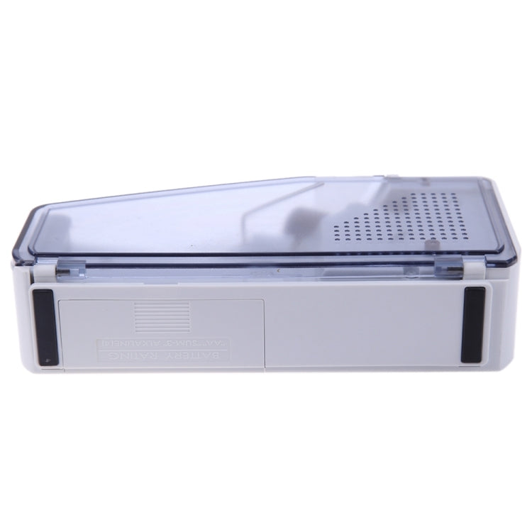 Money counter with open lid, transparent note window, and side guide rails
