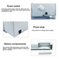 Money counter power switch, plug, and battery compartment side view