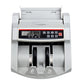 Portable multi-currency currency counter front view with LCD screen and intake rollers