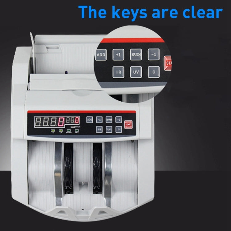 Portable multi-currency currency counter close-up of keypad and LCD money-count display