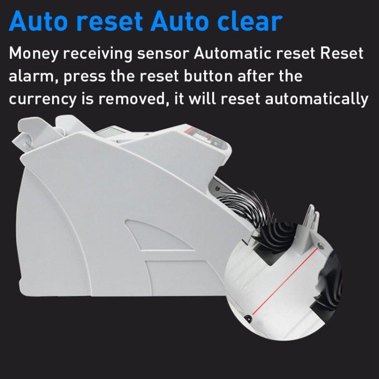 Portable multi-currency currency counter with side sensor and reset-clear section