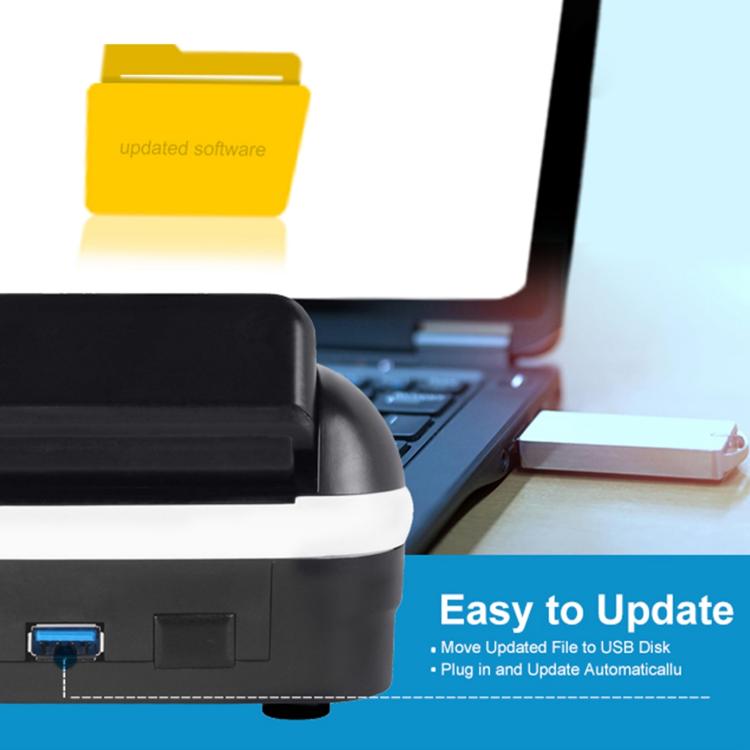 Money detector base with side USB port and white accent strip
