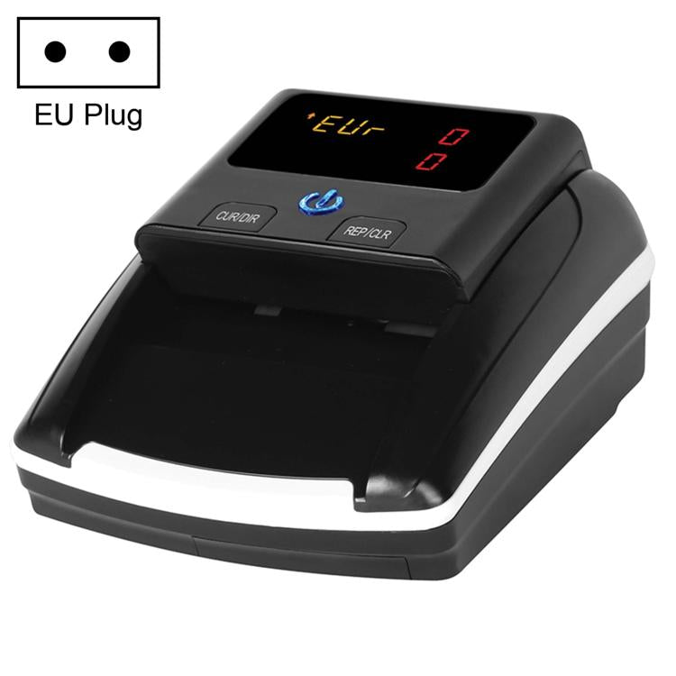 Portable money detector with digital display, control buttons, and EU plug power