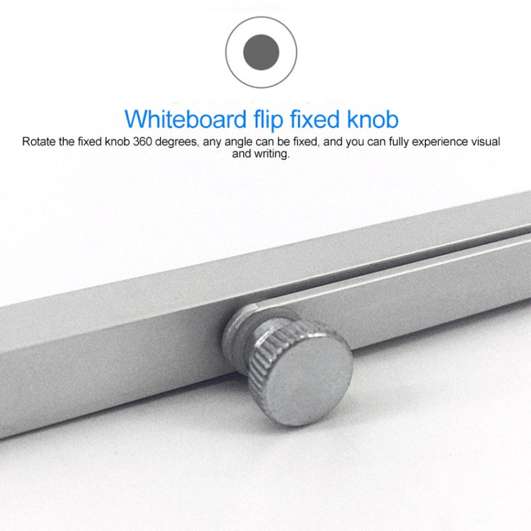 Flip tabletop magnetic whiteboard with round fixed knob on silver support bar