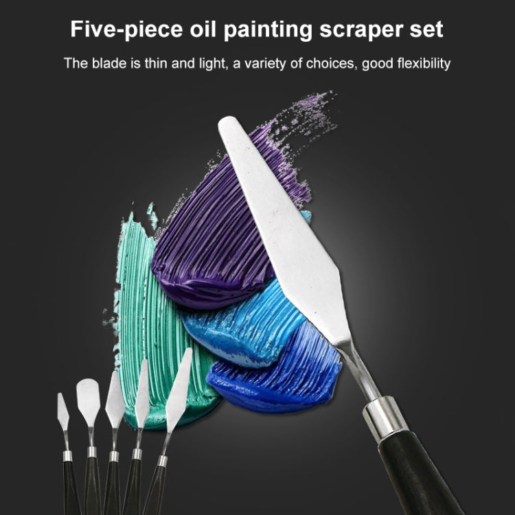 Five-piece oil painting scraper set with stainless blade and black handle