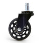 Black PU caster wheel with central metal axle and vented spoke design