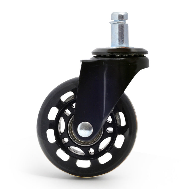 Black PU caster wheel with central metal axle and vented spoke design