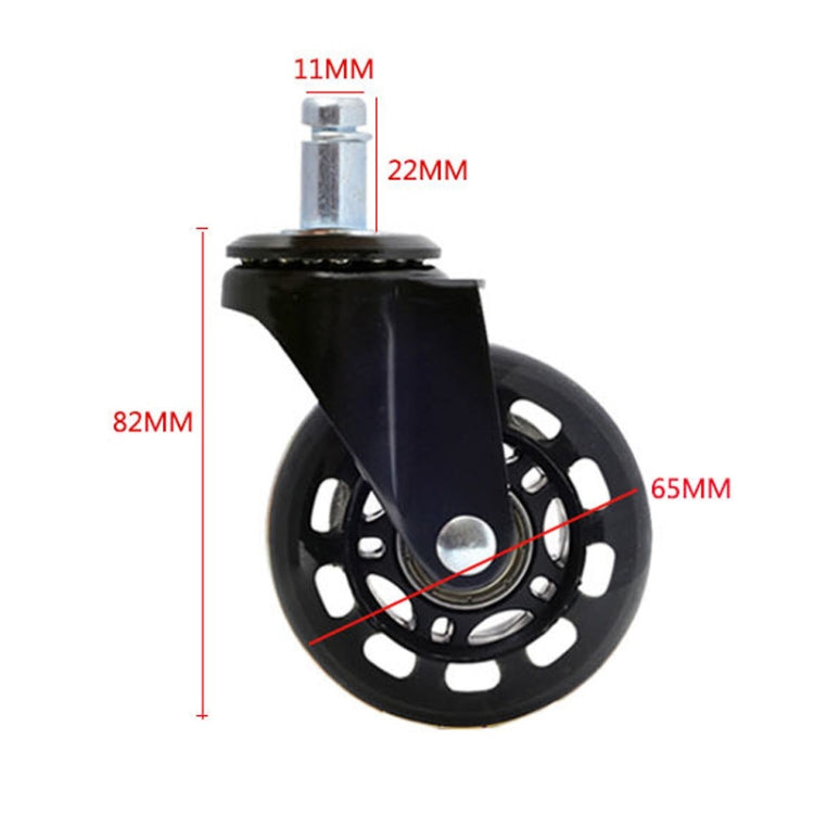 Black PU caster wheel with 11mm stem, 22mm cap, and 65mm wheel size