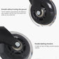 Black PU caster wheel close-up showing metal bearing and smooth, clear tread edge