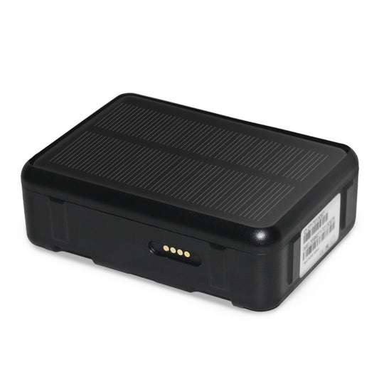 Black solar GPS livestock tracker with front LED window and side openings.