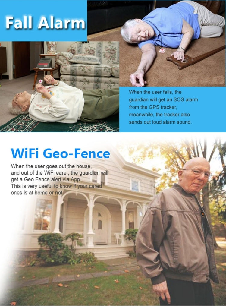 GPS tracker pendant necklace, white with pink trim and SOS button
