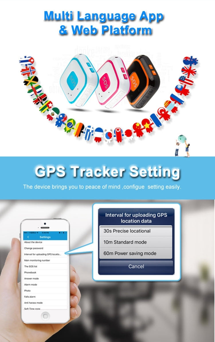 GPS tracker pendant necklace set, three devices with SOS buttons