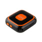 Black GPS tracker pendant with orange SOS button and side charging/port area