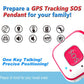 Pink GPS SOS pendant with orange SOS button and blue and red indicator lights